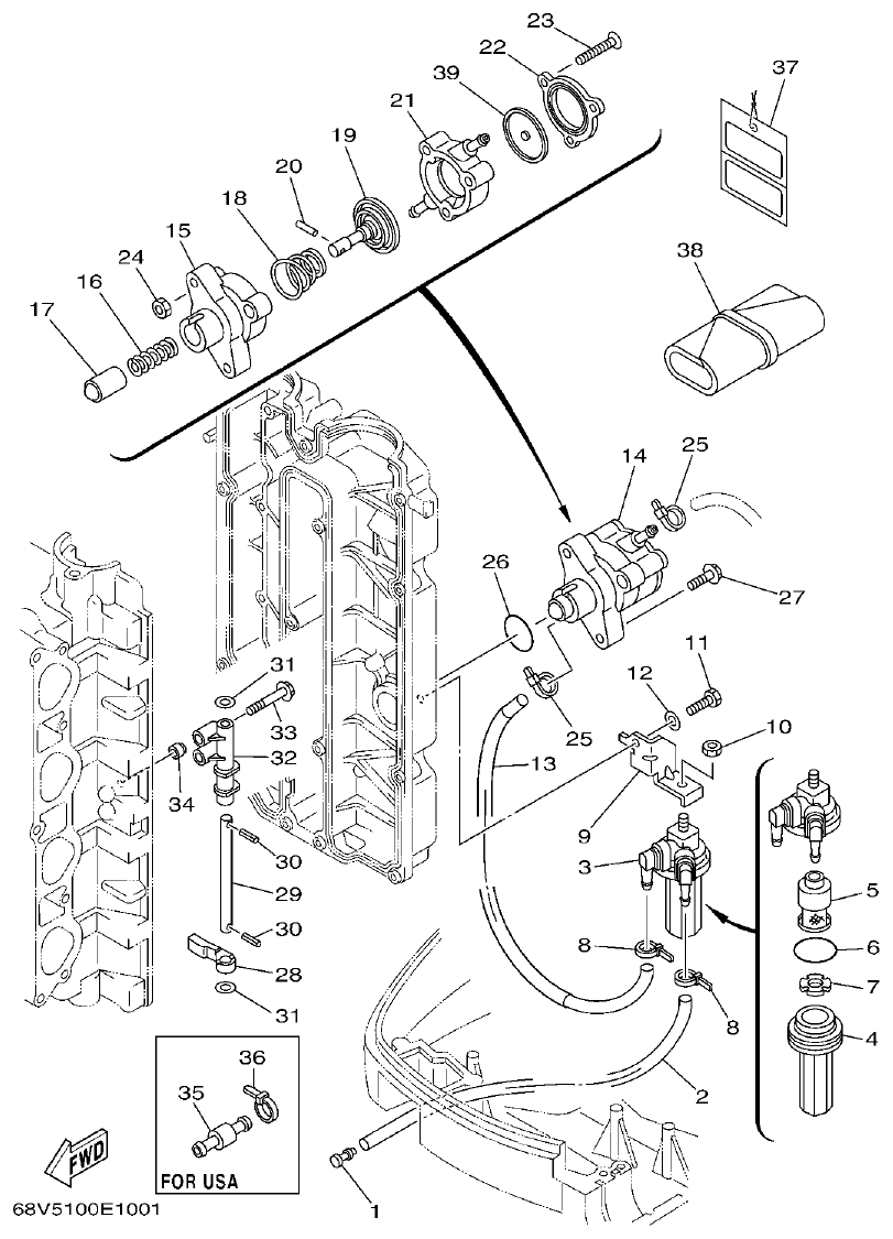 Yamaha F115TR, LF115TR, F115AET, FL115AET FUEL 1 parts diagram